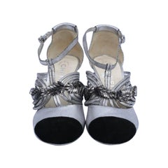 Chanel Silvery Leather Shoes, Size 38