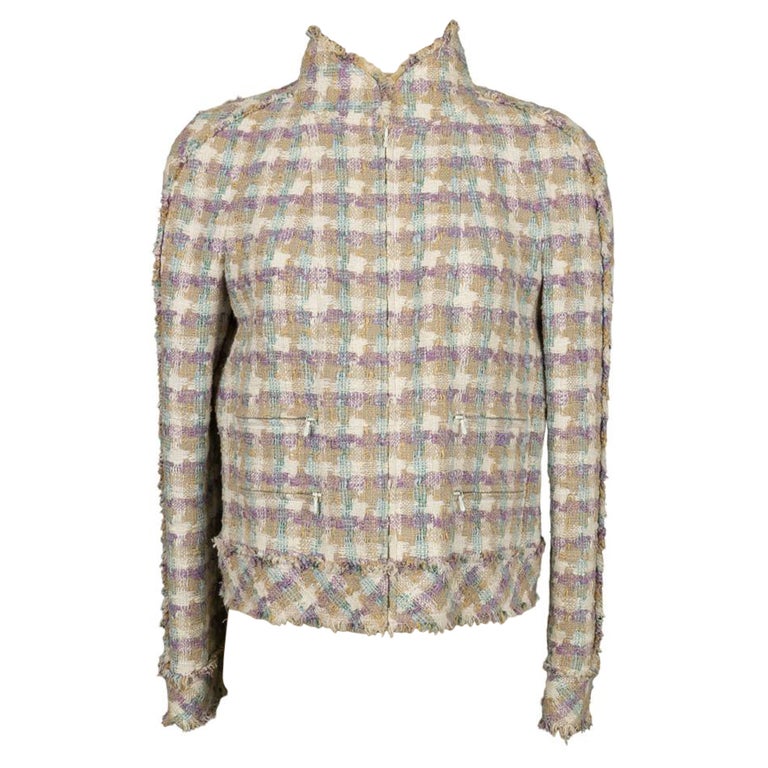 Chanel Tweed Jacket in Pastel Tones and Silk Lining For Sale at