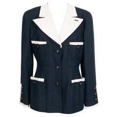 Chanel Blue and White Jacket in Wild Silk