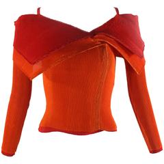 Issey Miyake Red and Orange Sculptural Pleat Top