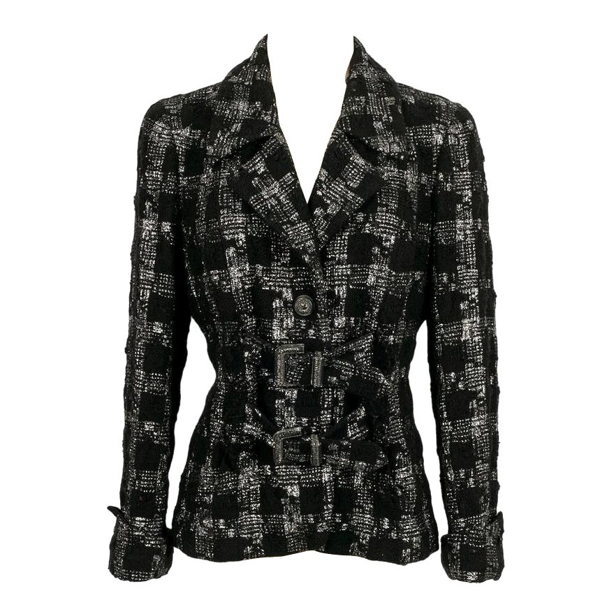 Chanel Black Jacket in Wool and Silver Lurex Thread For Sale
