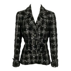 Retro Chanel Black Jacket in Wool and Silver Lurex Thread