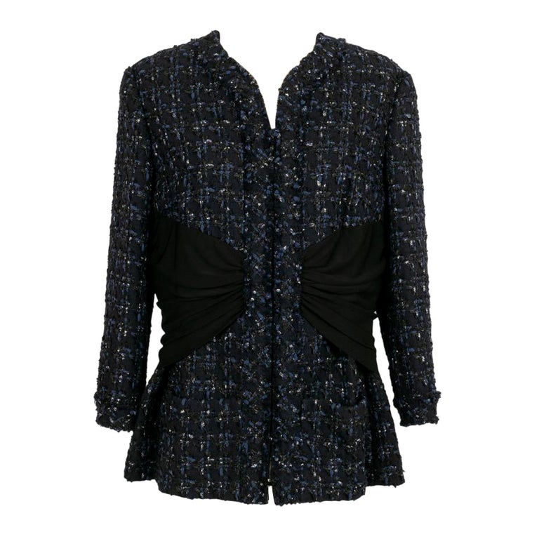 CHANEL Jacket in Black Tweed Embroidered with Silver Thread 'Coco' Size  44 EU at 1stDibs