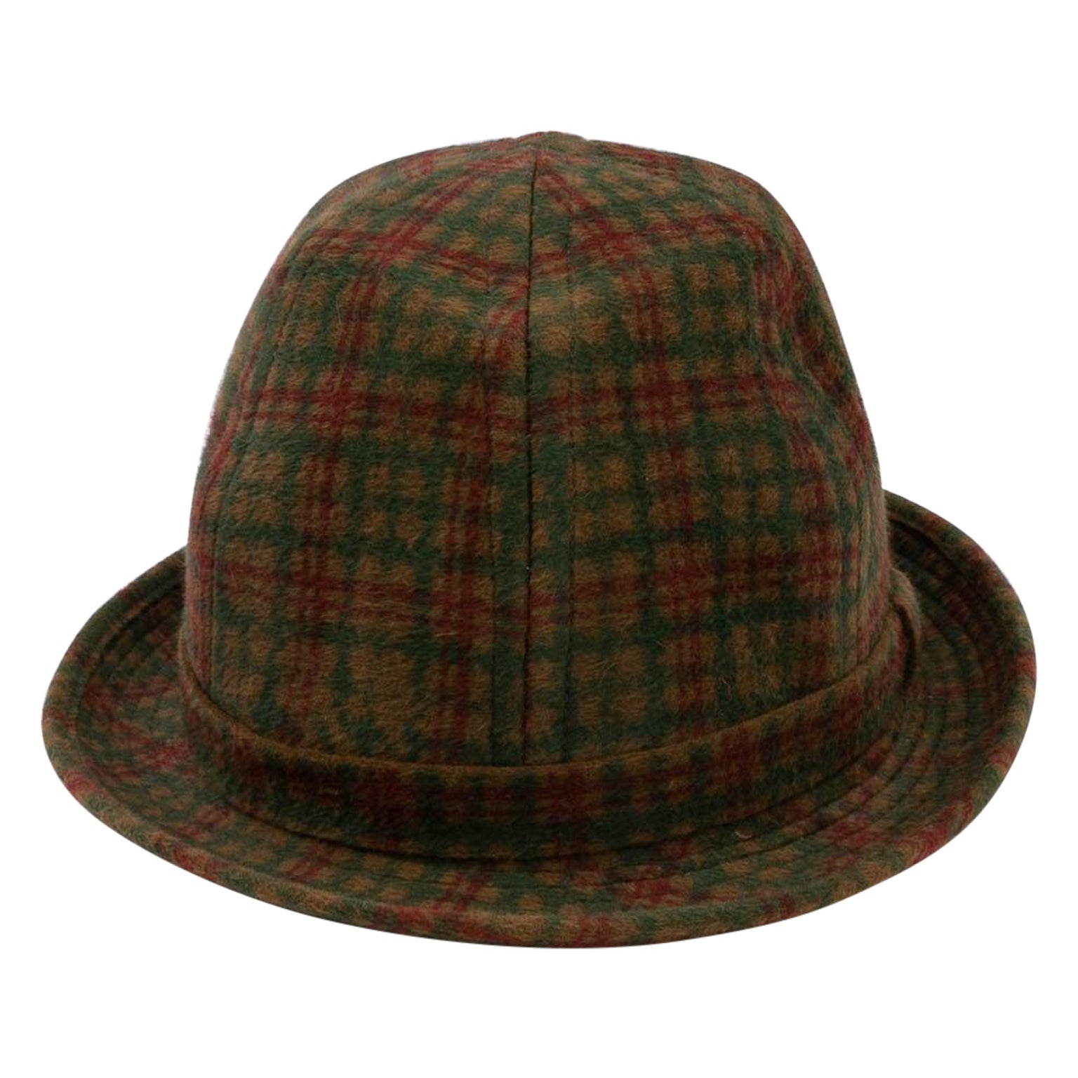 Motsch Khaki Green Hat with Red and Dark Green Grid Pattern For Sale