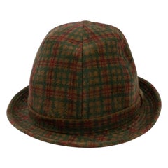Motsch Khaki Green Hat with Red and Dark Green Grid Pattern