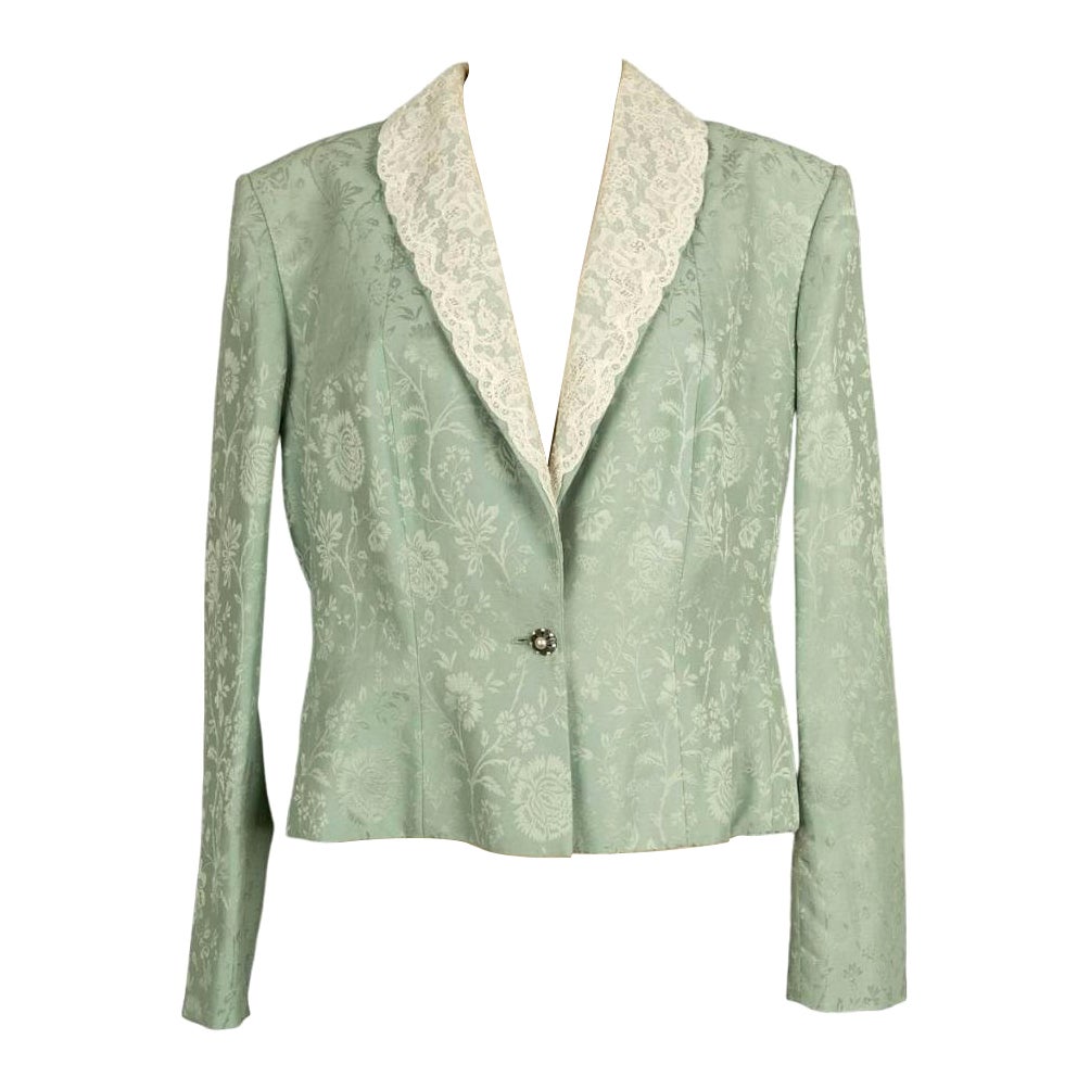Dior Green and White Jacket with Lace Trim For Sale
