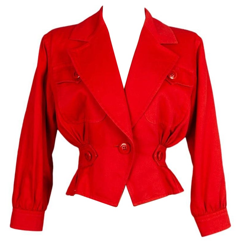 Yves Saint Laurent Red Cotton Short Jacket For Sale