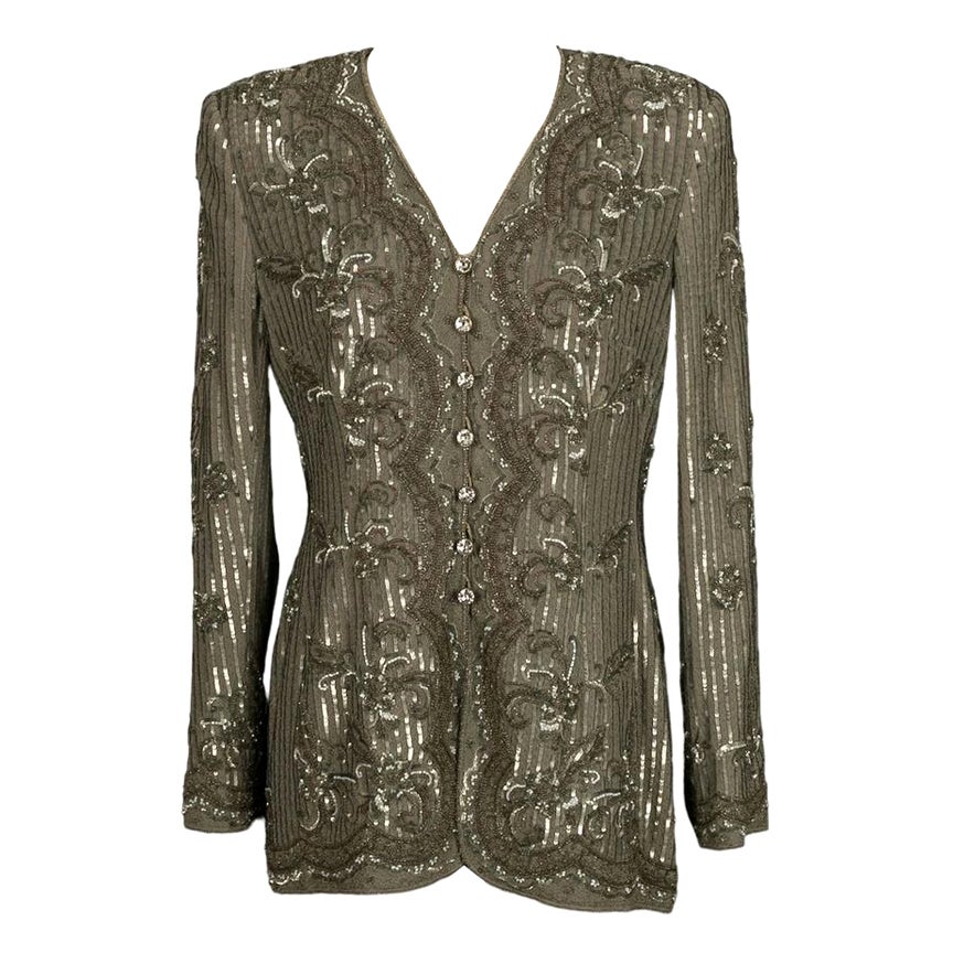 Escada Silk Jacket Embroidered with Beads and Sequins For Sale