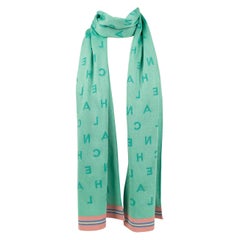 Chanel Green Knitted Scarf Bordered with Pink and Blue Stripes