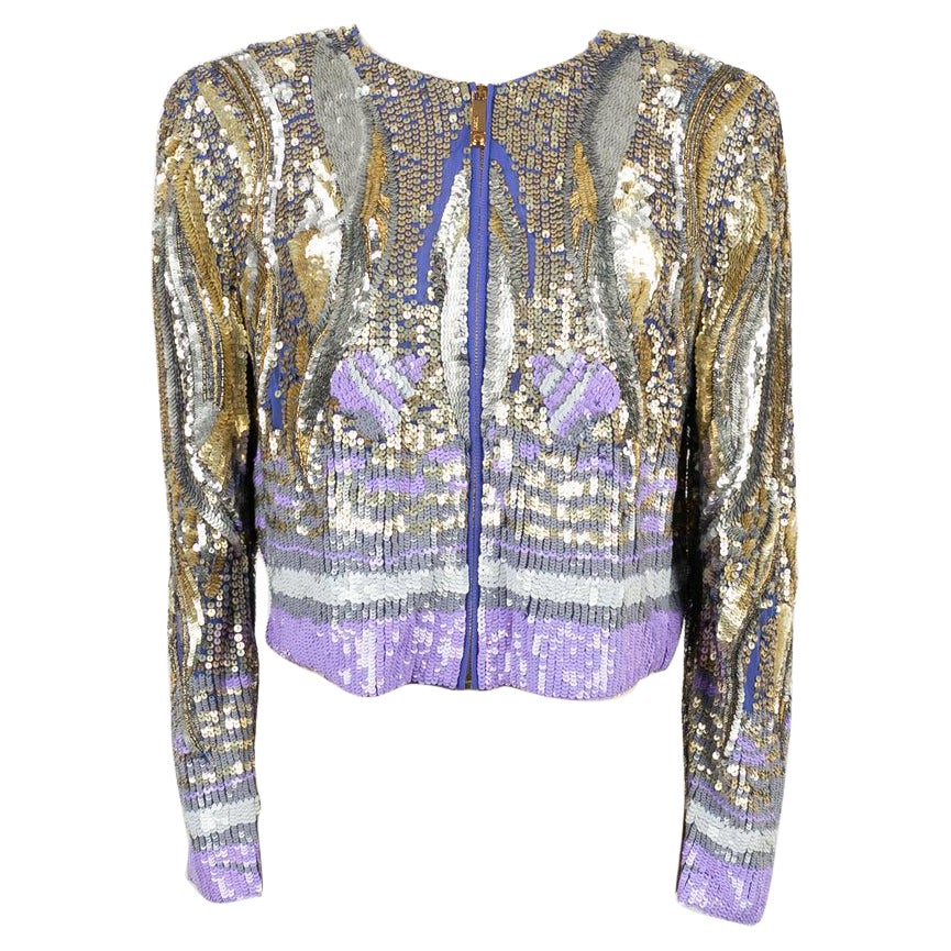 Pucci Blue and Gold Jacket Sewn with Sequins For Sale