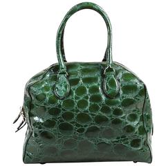 Alaia Glossy Green Embossed Patent Leather Structured Double Handle Tote Bag