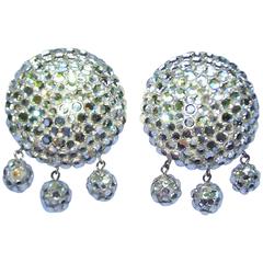 Glam 1980's James Arpad Disco Ball Pave Crystal Clip On Earrings