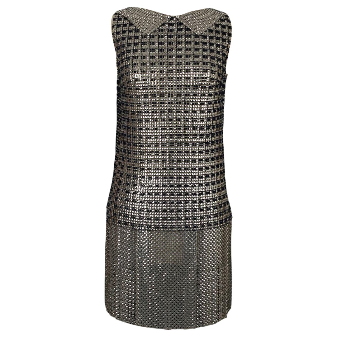 Paco Rabanne Set Composed Top and Skirt in Silver Metallic Mesh For Sale