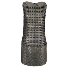 Paco Rabanne ensemble combiné haut et jupe en maille métallique argentée