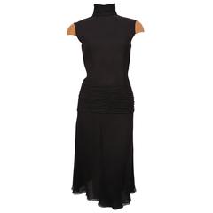2001 GIANNI VERSACE COUTURE black crepe runway dress with leather cap sleeves 3
