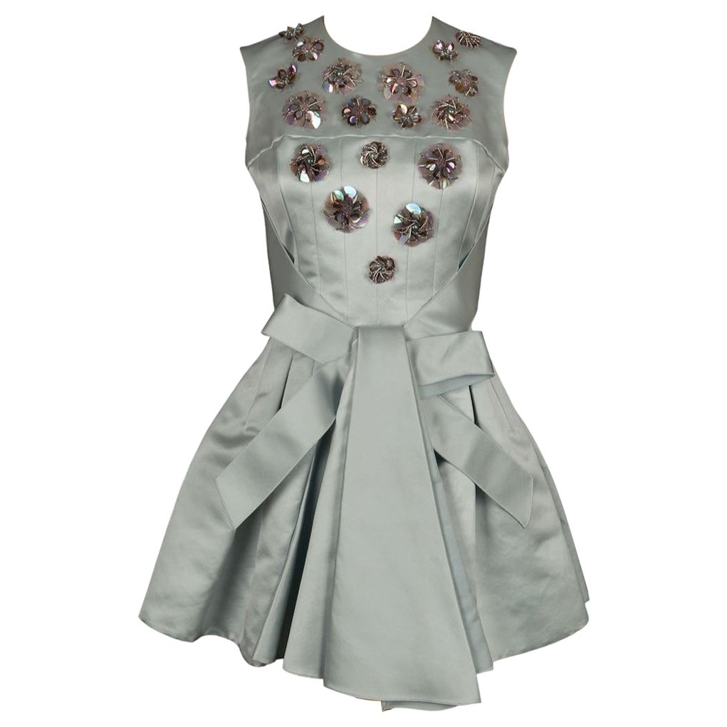 Dior Mini Dress in Silk Satin and Glittery Flowers For Sale