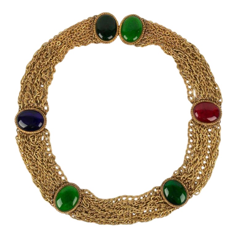 Isabel Canovas Golden Chains and Imposing Glass Cabochons Belt For Sale