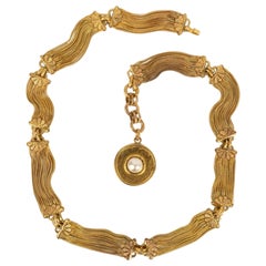 Vintage Chanel Gold-Plated Metal and Mother-of-Pearl Cabochon Jewel Belt