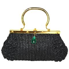 Vintage Italian Raffia and Glass Drop Bag