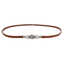Retro Dior Leather Belt with Silver Metal Buckle