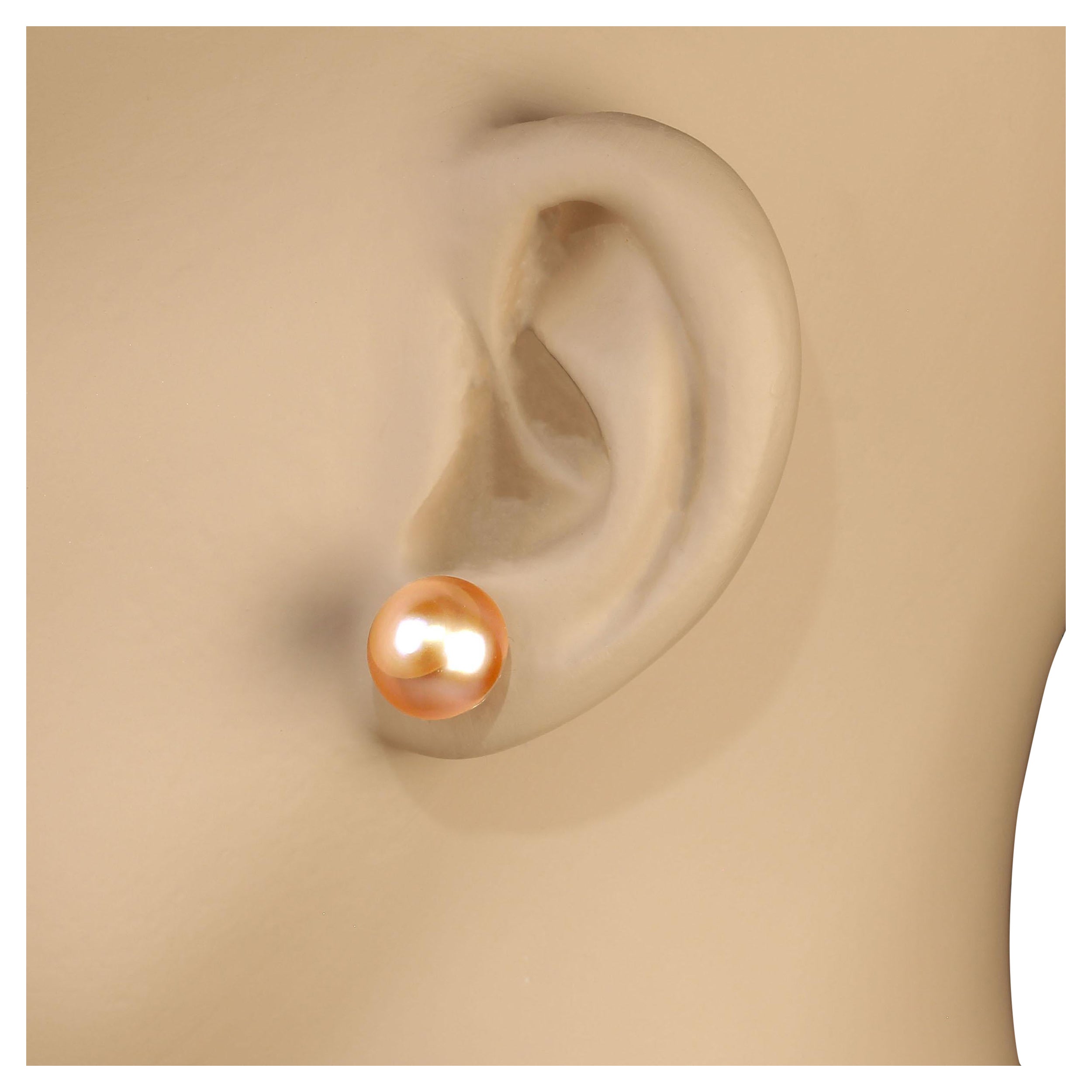 AJD 10 MM Bronzy Pearl Studs with 14K yellow gold For Sale