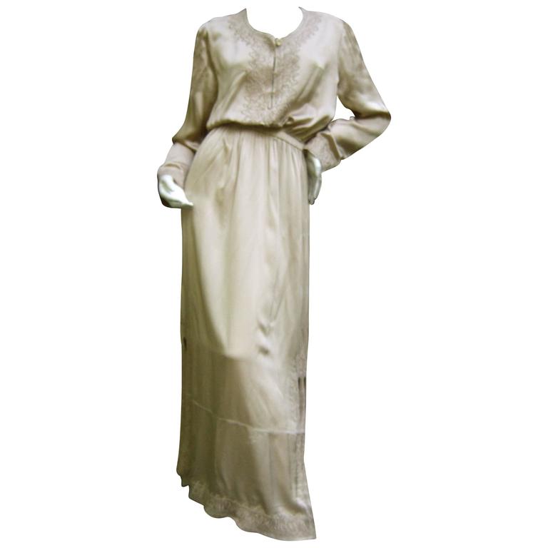 Yves Saint Laurent Rive Gauche Champagne Embroidered Silk Gown at 1stDibs