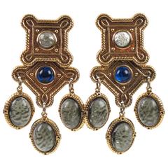 Retro Zoe Coste Paris Baroque Chandelier Clip on Earrings Poured Glass Cabochon