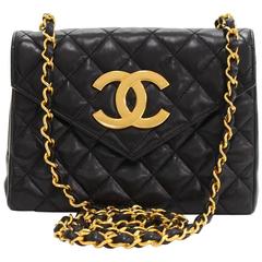 Vintage Chanel 7.5 inch Black Quilted Leather Shoulder Flap Bag Large CC 4