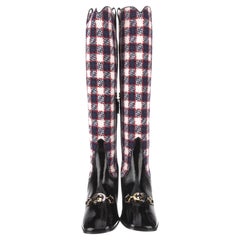 New With Box Gucci 2019 Zumi Plaid Patent and Wool Boots Sz 38