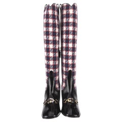New With Box Gucci 2019 Zumi Plaid Patent and Wool Boots Sz 39