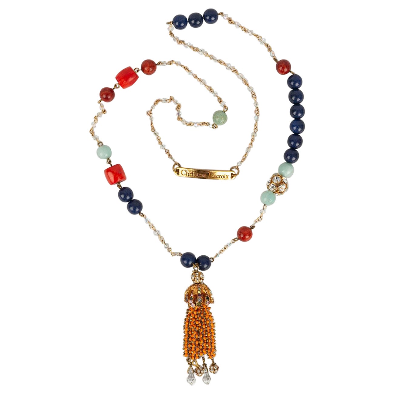 Christian Lacroix Long Necklace with Multicolored Pearls For Sale
