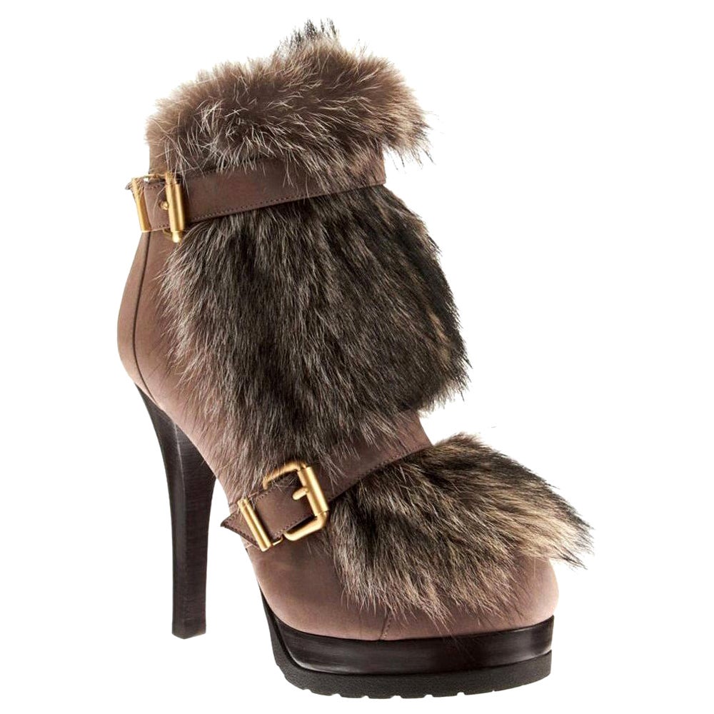 New Fendi Ad Runway Fur and Suede Platform Boots Booties Sz 38.5 For Sale