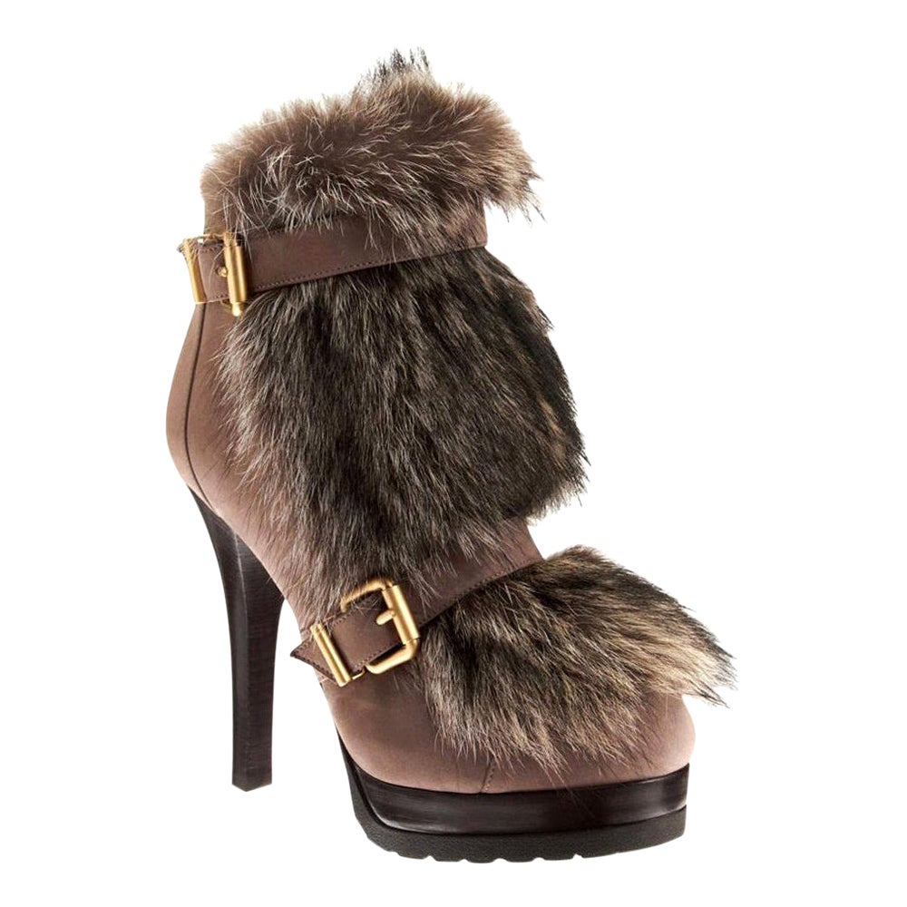 New Fendi Beaver Fur and Suede Platform Boots Booties Sz 38.5