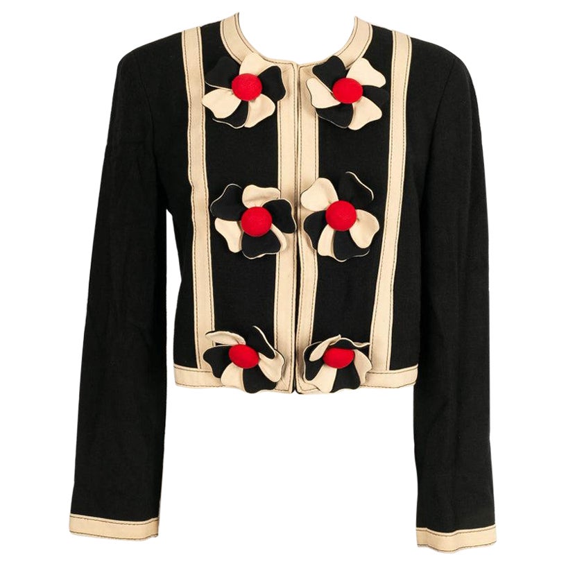 Moschino Black and Beige Short Jacket with Flowers For Sale