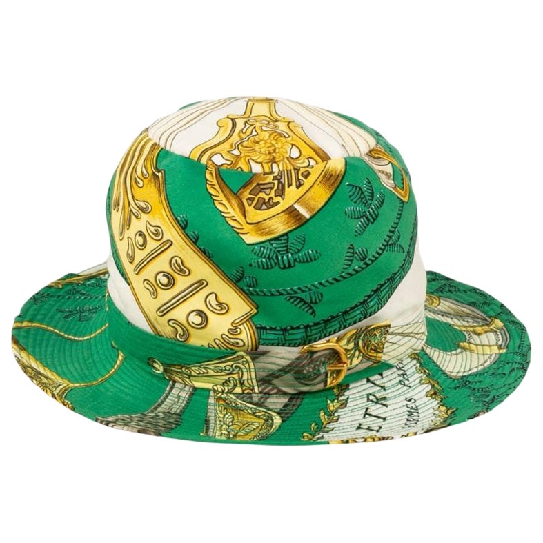 Hermes Silk Hat in Green and White For Sale