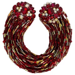 Retro Nina Ricci Necklace in Red Tubular Beads and Jewel Clasp