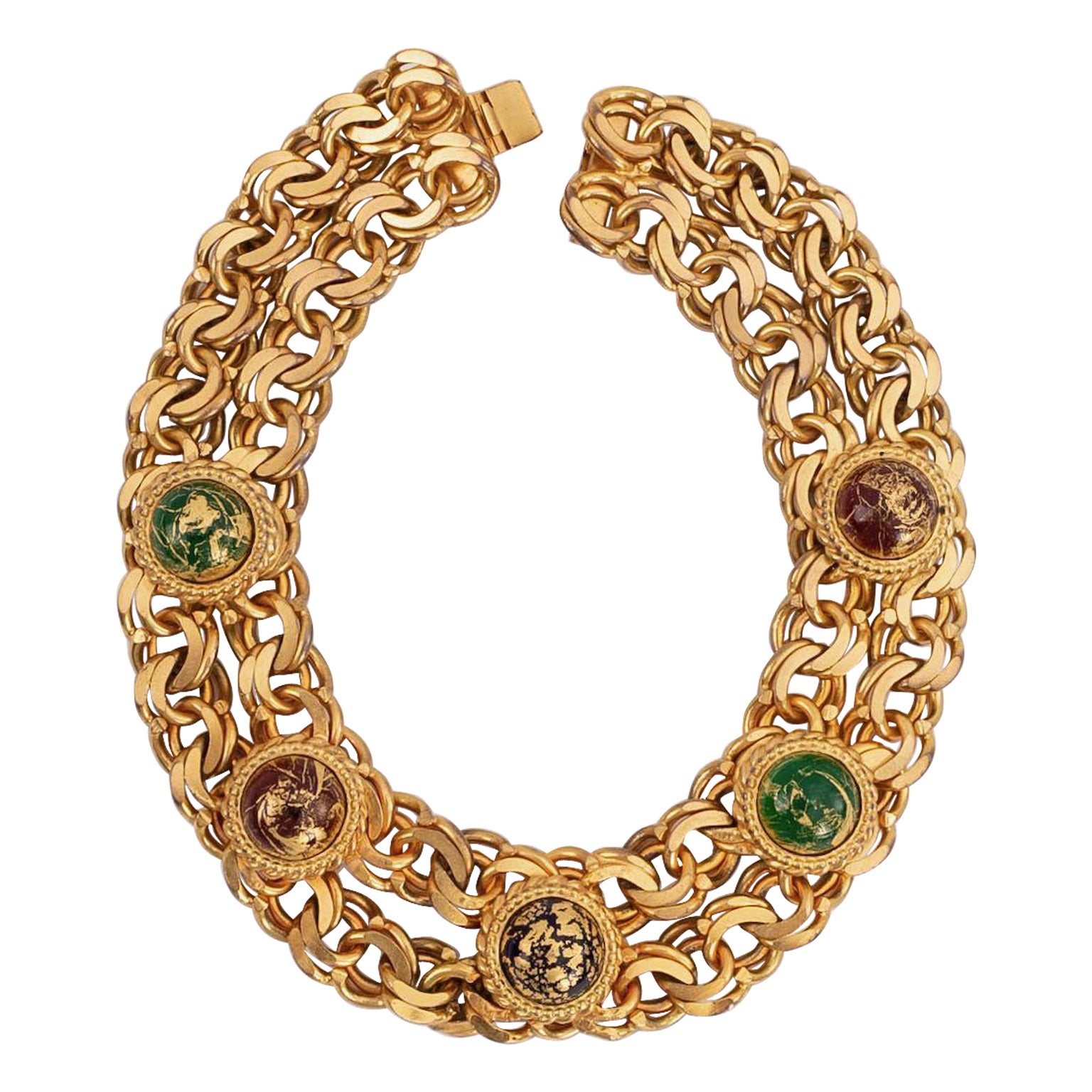 Isabel Canovas Double Chain Short Necklace in Gold Metal For Sale