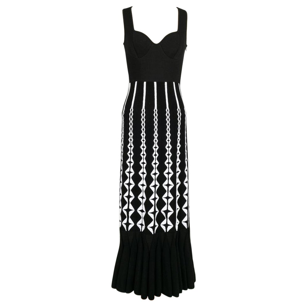Alaïa Long Black and White Knitted Dress