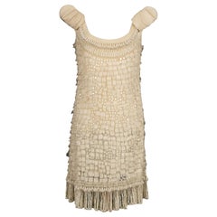 Valentino Dress in Raw Silk Fully Embroidered with Beads and Sequins