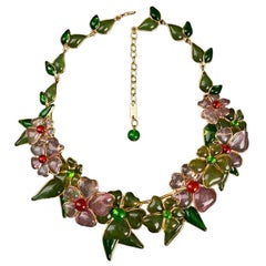Augustine Gilded Metal Necklace with Glass Paste Flowers