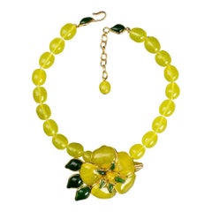 Augustine Short Gilded Metal Necklace in Yellow Glass Paste Flowers