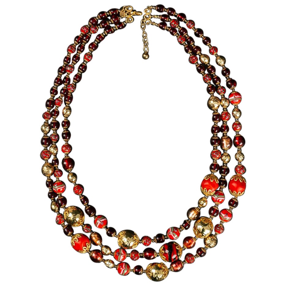 Dior Red and Gold Glass Beads Necklace For Sale