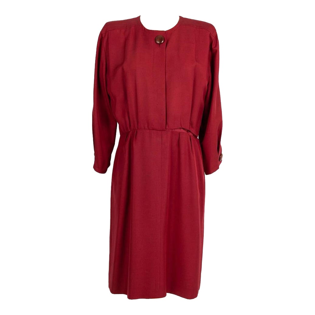 Yves Saint Laurent Haute Couture Dress in Dark Red Wild Silk For Sale