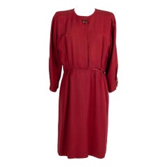 Retro Yves Saint Laurent Haute Couture Dress in Dark Red Wild Silk