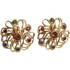 Yves Saint Laurent YSL Paris Signed Jeweled Clip On Earrings 10