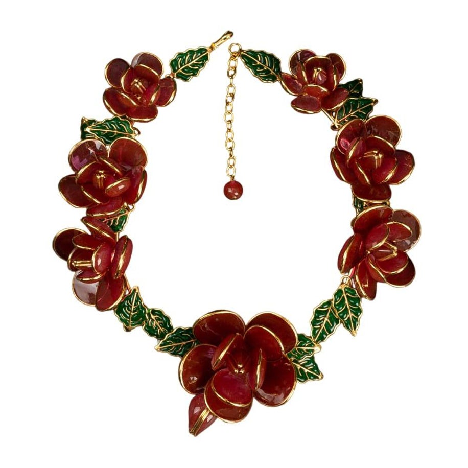 Augustine Glass Paste Necklace in Gilded Metal For Sale