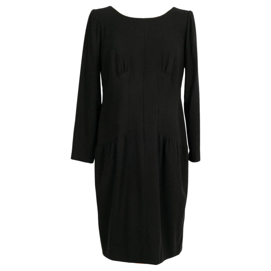 Yves Saint Laurent Schwarzes langärmeliges Haute Couture-Kleid aus Poplin im Angebot