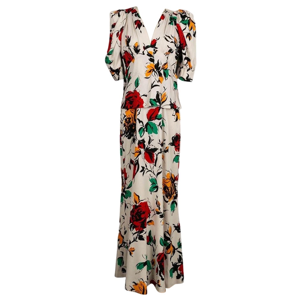 Yves Saint Laurent Langes Haute Couture-Kleid aus Seide mit Blumendruck und Haute im Angebot