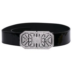 Valentino Patent Leather Belt with Rhinestones