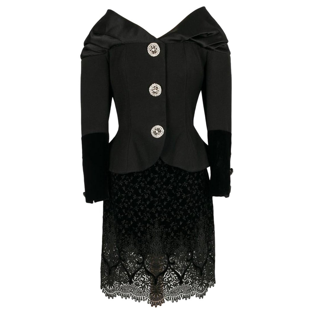 Christian Lacroix Haute Couture Black Jacket and Skirt Set For Sale